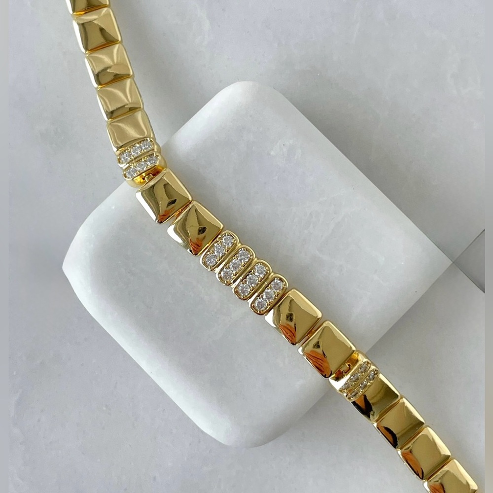 Square & CZ Stone Bracelet | 14K Gold Plated Luxury Design